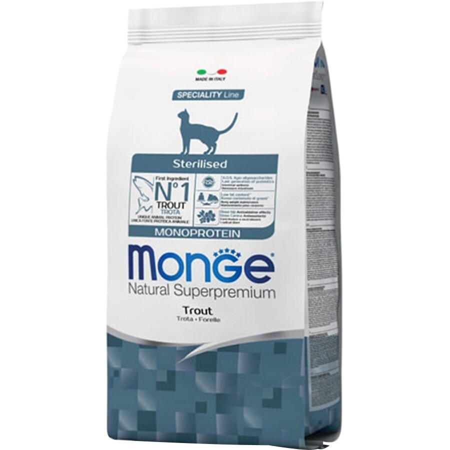 Сухий корм для кішок Monge Cat Monoprotein Sterilised з фореллю 400 г: ціни та характеристики