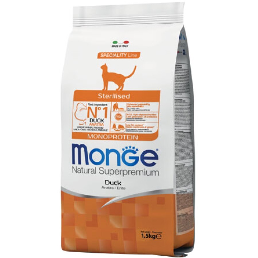 Сухой корм для кошек Monge Cat Sterilised с уткой 1.5 кг: цены и характеристики