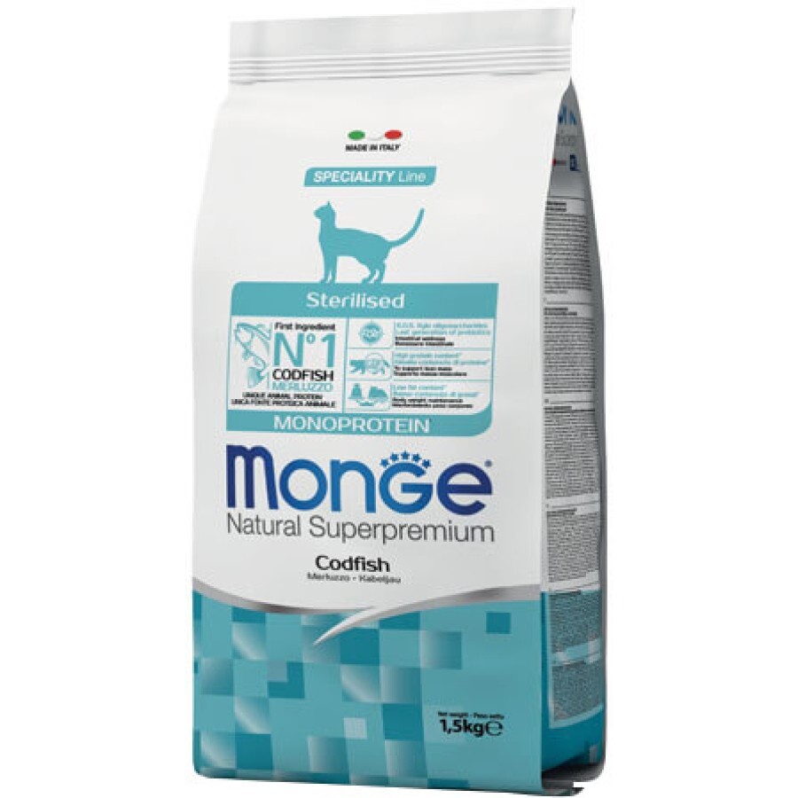 Сухой корм для кошек Monge Cat Sterilised с треской 1.5 кг: цены и характеристики