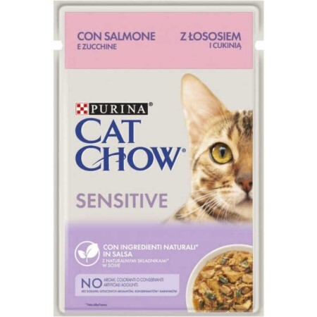 Влажный корм для кошек Purina Cat Chow Sensitive с лососем и цуккини в желе 85г