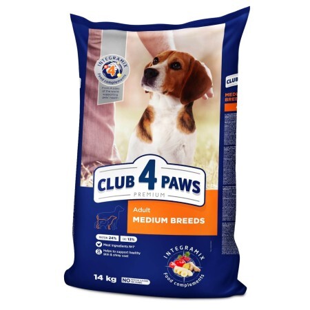Сухой корм для собак Club 4 Paws Премиум. Для средних пород 14 кг(П)
