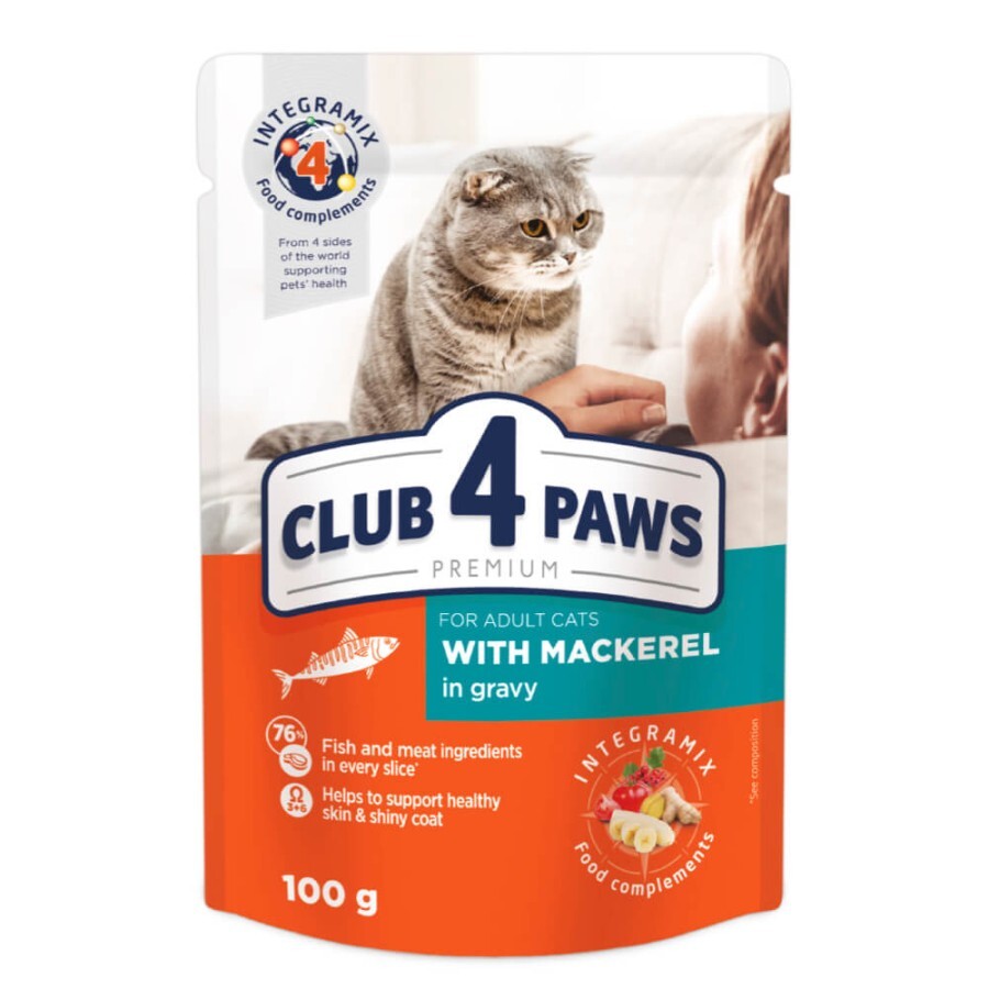 Вологий корм для кішок Club 4 Paws в соусі з макреллю 100 г: ціни та характеристики