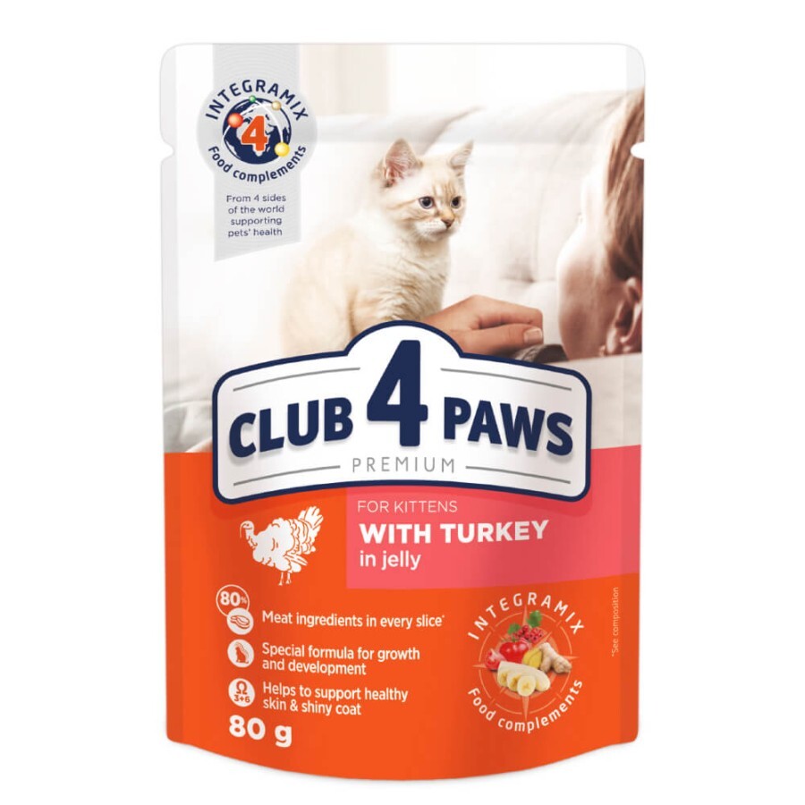 Влажный корм для кошек Club 4 Paws для котят в желе с индейкой 80 г: цены и характеристики