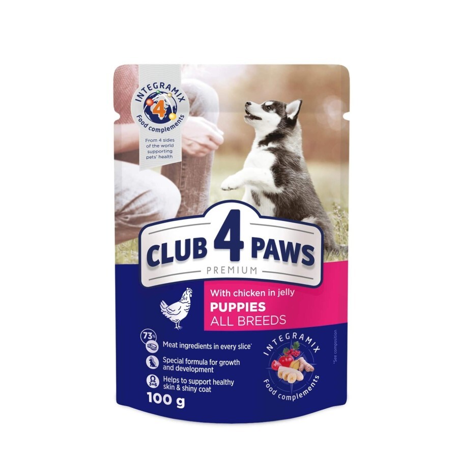 Влажный корм для собак Club 4 Paws для щенков с курицей в желе 100 г: цены и характеристики