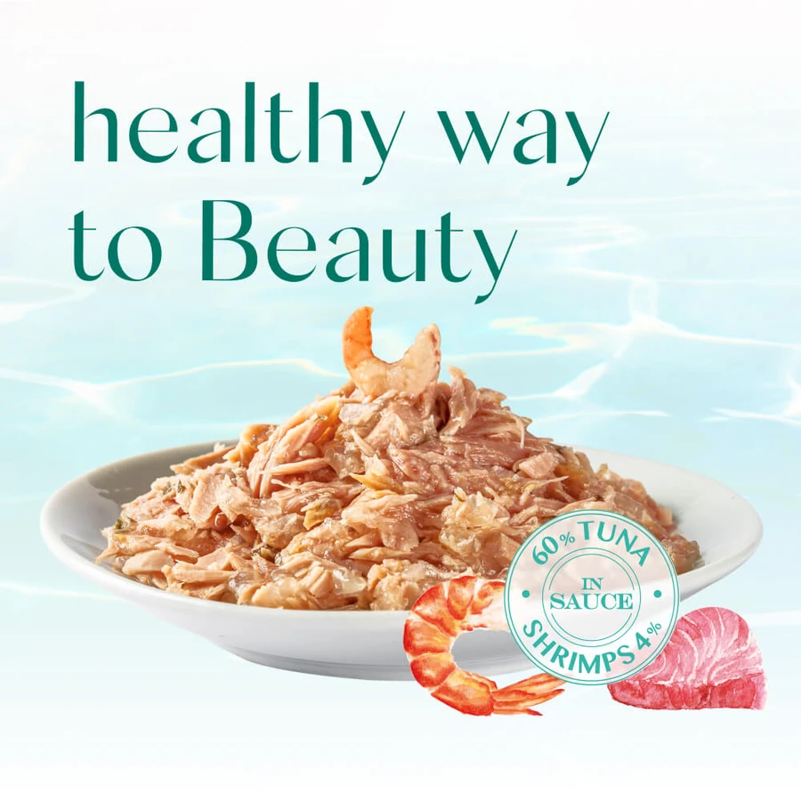 Консерви для котів Optimeal Beauty Fitness смугастий тунець у соусі з креветками 70 г: ціни та характеристики