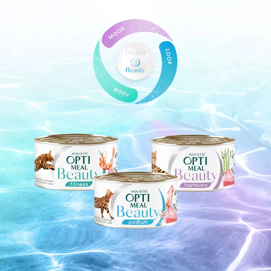 Консерви для котів Optimeal Beauty Fitness смугастий тунець у соусі з креветками 70 г: ціни та характеристики