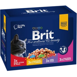 Вологий корм для кішок Brit Premium Cat сімейна тарілка асорті 4 смаки 100 г х 12 шт