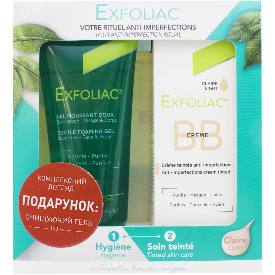 Набір Noreva Exfoliac BB крем 30 мл + Гель очищуючий для чутливої шкіри 100 мл: ціни та характеристики
