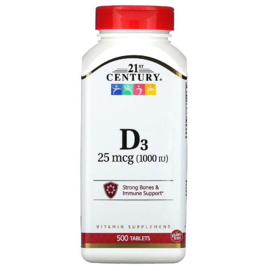 Вітамін D3 1000 МО, Vitamin D3, 21st Century, 500 таблеток: ціни та характеристики