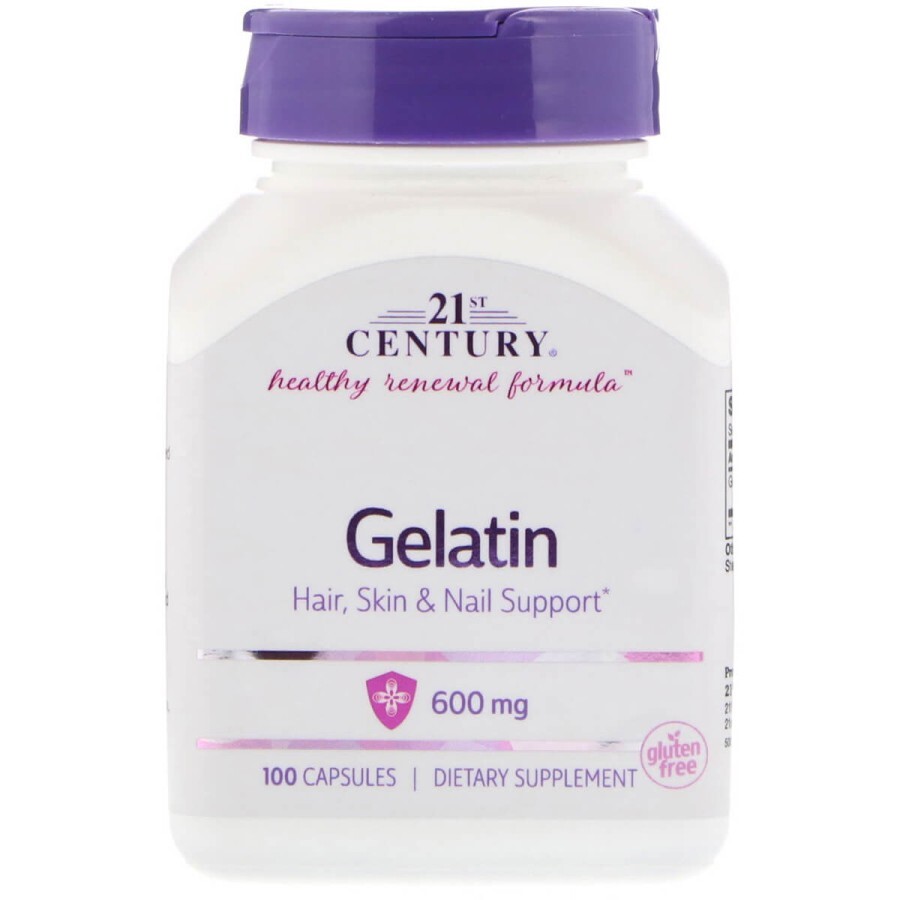 Желатин, 21st Century, Gelatin, 600 мг, 100 капсул: цены и характеристики
