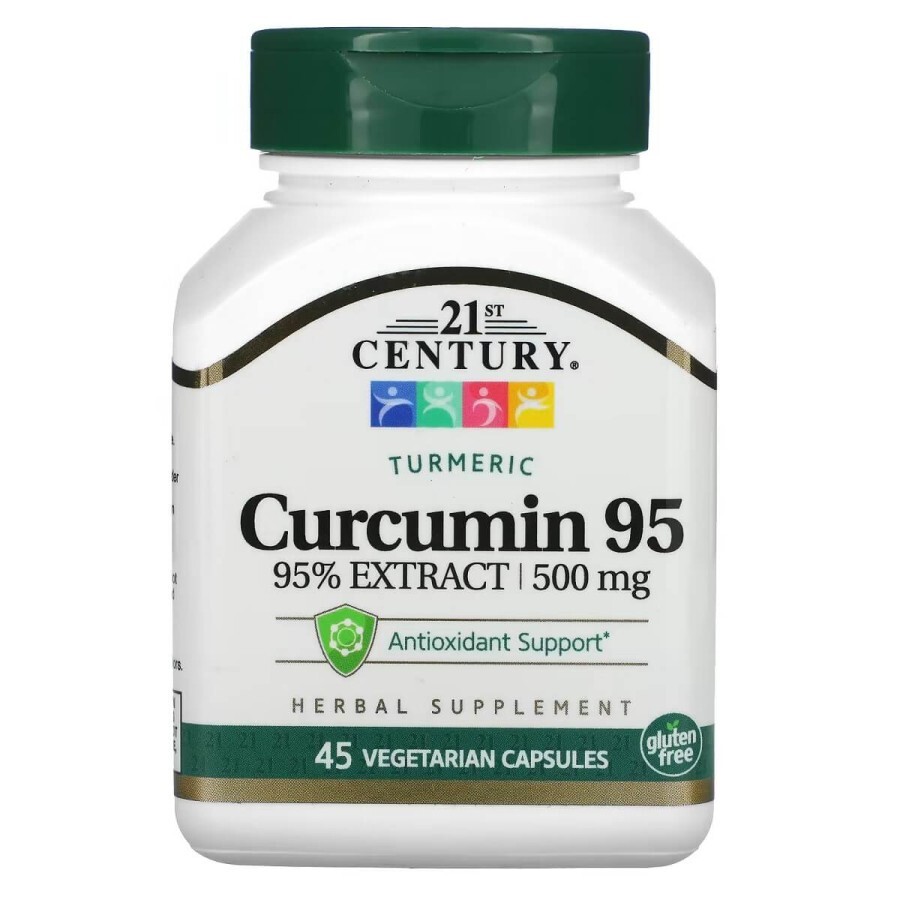 Куркумин 95, 500 мг, Curcumin 95, 21st Century, 45 вегетарианских капсул: цены и характеристики