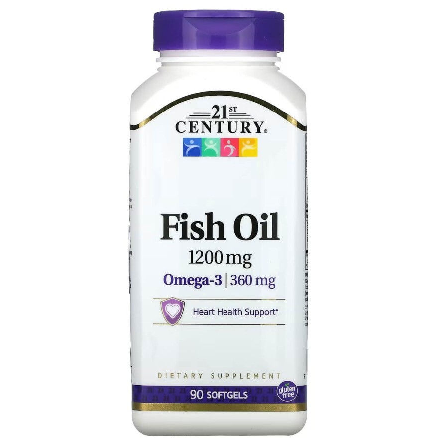 Рыбий жир, 1200 мг, Омега-3, 360 мг, Fish Oil Omega 3, 21st Century, 90 желатиновых капсул: цены и характеристики