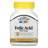 Фолиевая кислота, 800 мкг, Folic Acid, 21st Century, 180 таблеток