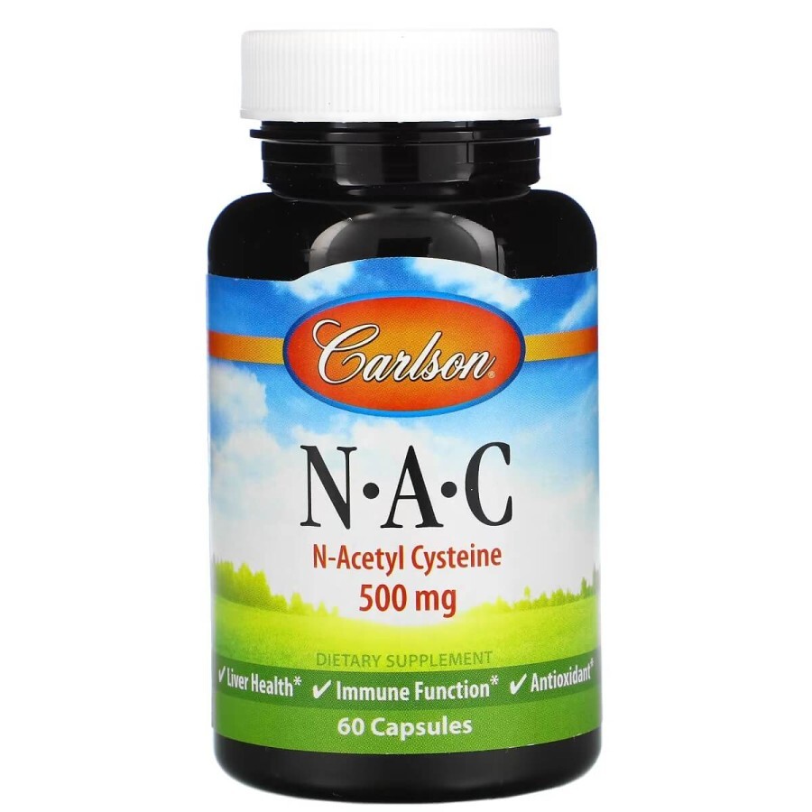 NAC (N-Ацетил-L-Цистеїн), 500 мг, Carlson, 60 капсул: ціни та характеристики