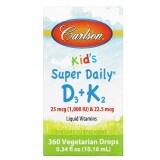 Витамин D3+K2 для детей в каплях, 1000 МЕ и 22,5 мкг, Kid's Super Daily D3+K2, Carlson, 10.16 мл