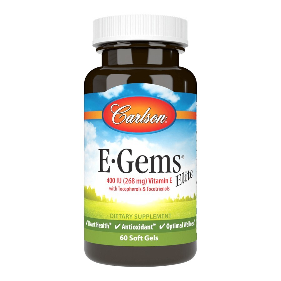 Вітамін E, 400 МО (268 мг), E-Gems Elite, Carlson, 60 желатинових капсул: ціни та характеристики