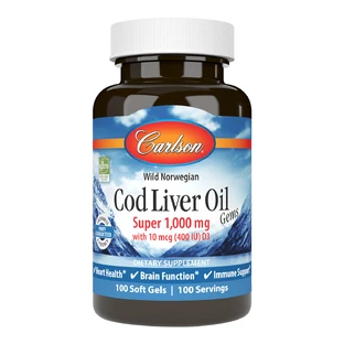 Жир из печени Норвежской Трески, 1000 мг, Cod Liver Oil, Carlson, 100 гелевых капсул