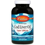 Жир из печени Норвежской Трески, 1000 мг, Cod Liver Oil, Carlson, 250 гелевых капсул
