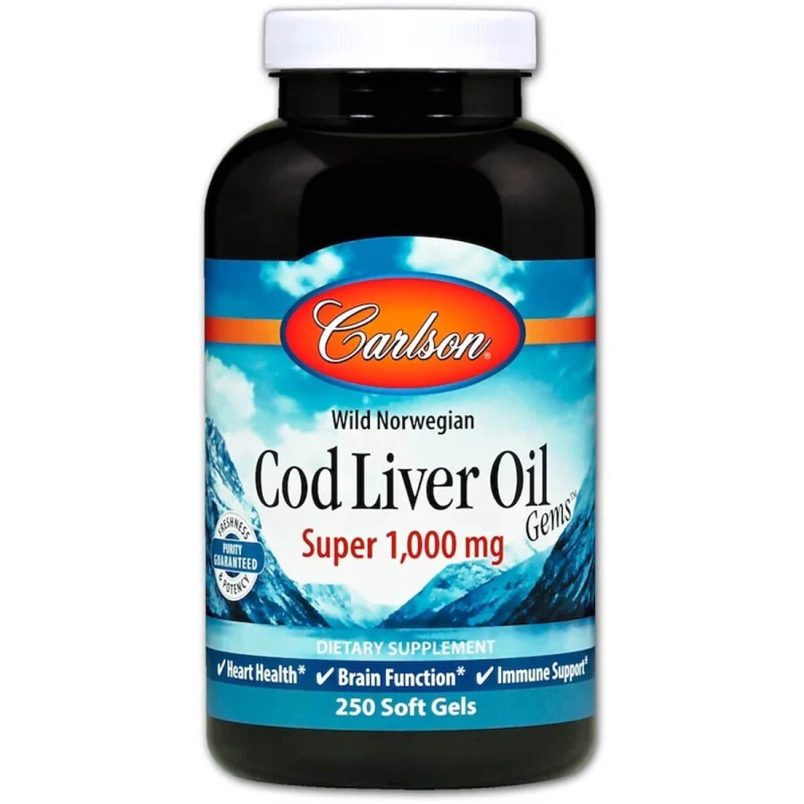 Жир із Печінки Норвезької Тріски, 1000 мг, Cod Liver Oil, Carlson, 250 гелевих капсул: ціни та характеристики