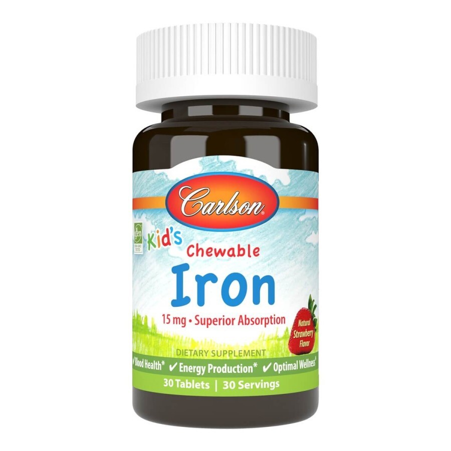 Залізо Дитяче 15 мг смак полуниці Kid's Chewable Iron Carlson 30 жувальних таблеток: ціни та характеристики
