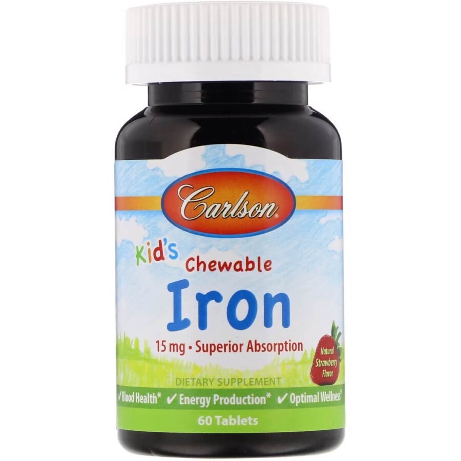 Железо Детское, 15 мг, вкус клубники, Kid's Chewable Iron, Carlson, 60 жевательных таблеток: цены и характеристики