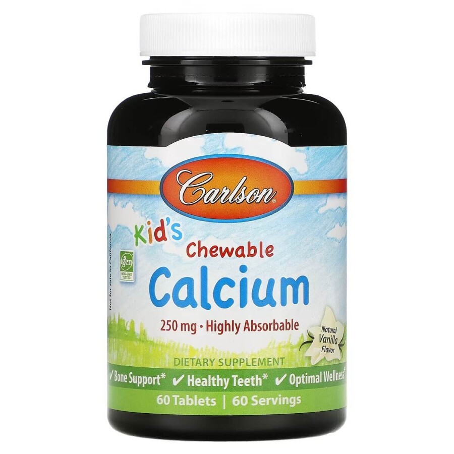 Кальций Детский, вкус ванили, Kid's, Chewable Calcium, Carlson, 60 жевательных таблеток: цены и характеристики