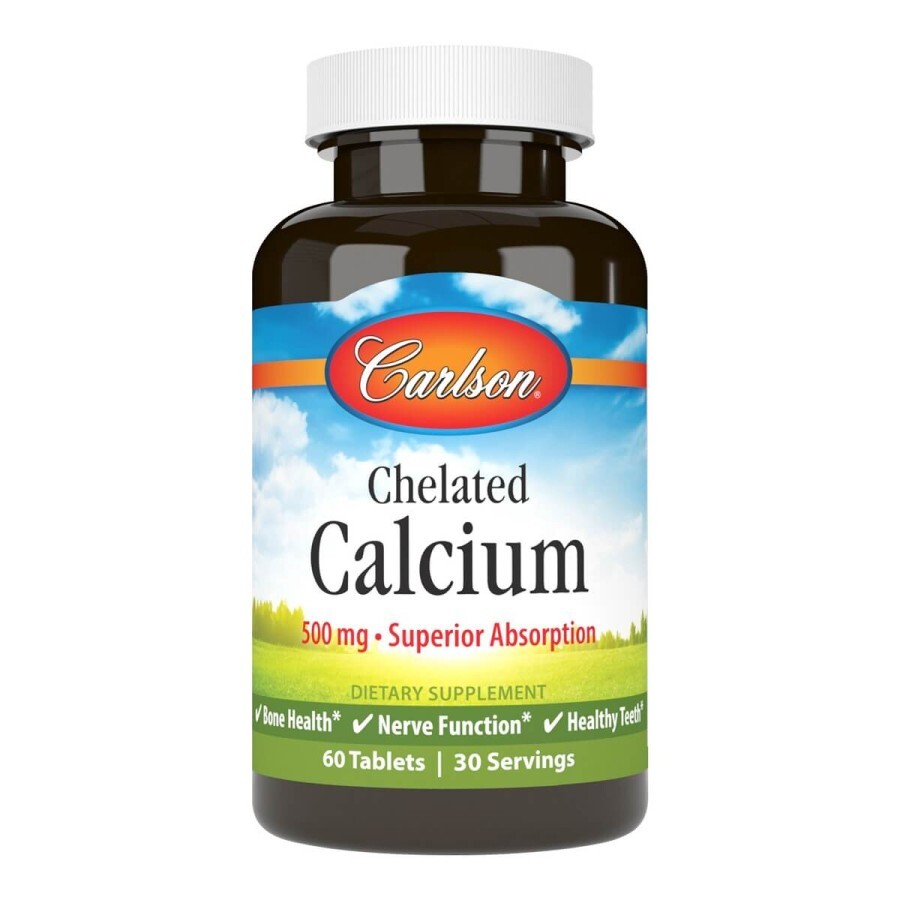 Кальцій Хелатний, 500 мкг, Chelated Calcium, Carlson, 60 таблеток: ціни та характеристики