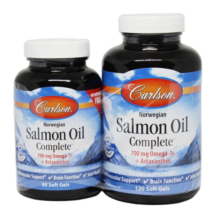 Лососевий Жир, Salmon Oil Complete, Carlson, 120+60 желатинових капсул: ціни та характеристики