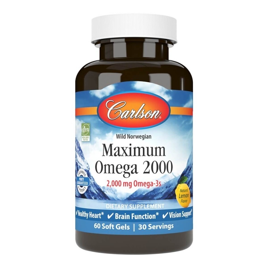 Омега Максимум 2000, Смак Лимона, Maximum Omega 2000, Carlson, 60 желатинових капсул: ціни та характеристики