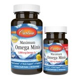 Омега Максимум, 1000 мг, вкус Лимона, Maximum Omega Minis, Carlson, 60+20 желатиновых мини капсул