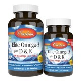 Омега-3 з Вітамінами D та K, 700 мг, Смак Лимону, Elite Omega-3 + D&K, Carlson, 60+30 гелевих капсул