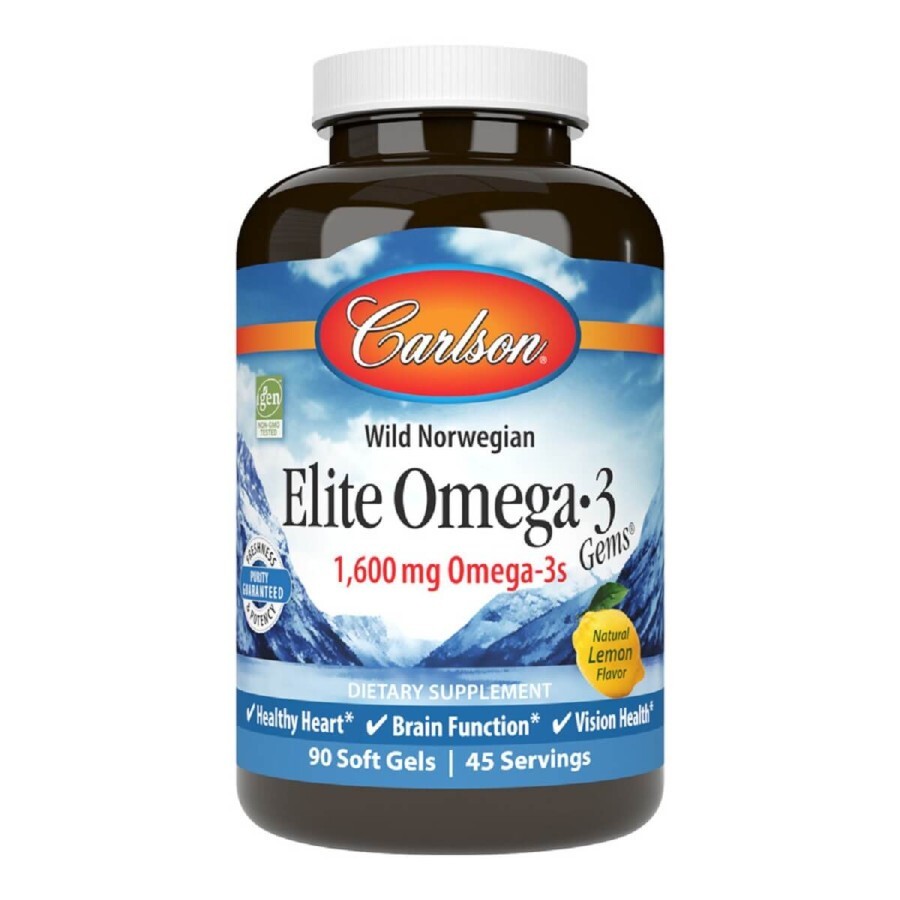 Омега-3, Вкус Лимона, Elite Omega-3 Gems, Carlson, 90 желатиновых капсул: цены и характеристики