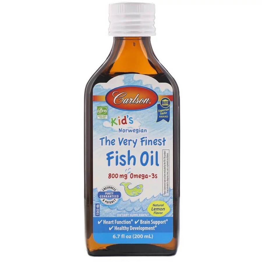 Риб'ячий Жир для Дітей, Лимонний Смак, Kid's Fish Oil Lemon, Carlson, 200 мл: ціни та характеристики