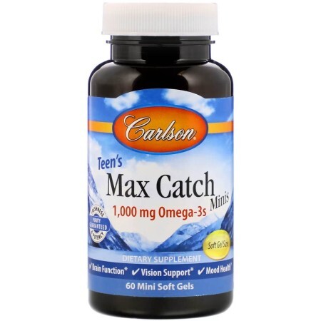 Рыбий жир для подростков, Омега-3, 500 мг, Teen's Max Catch Minis, Carlson, 60 желатиновых мини капсул