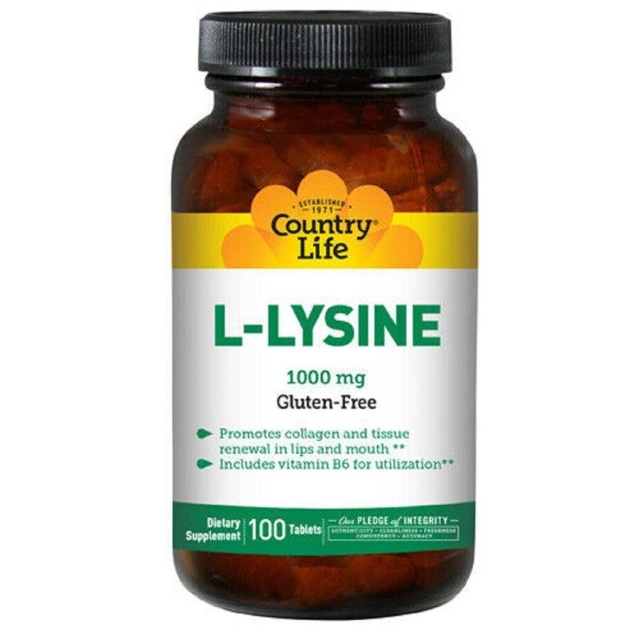 L-Лизин 1000мг, L-Lysine, Country Life, 100 таблеток: цены и характеристики