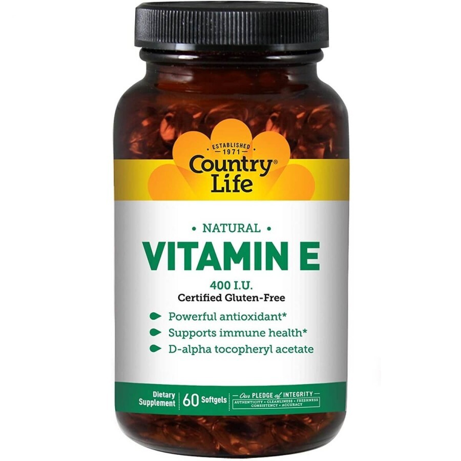 Вітамін E 400 МО, Vitamin E, Country Life, 60 гелевих капсул: ціни та характеристики