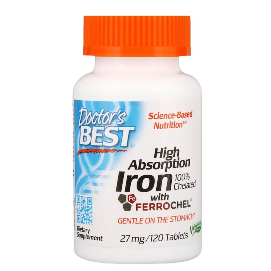 Хелатне залізо, High Absorption Iron, Doctor's Best, 27 мг, 120 таблеток: ціни та характеристики