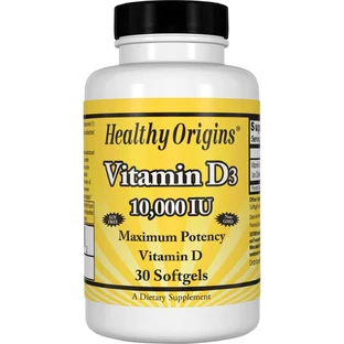 Витамин D3, Vitamin D3, 10000 IU, Healthy Origins, 30 капсул
