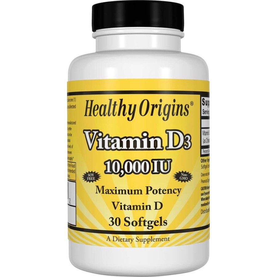 Вітамін D3, Vitamin D3 10000 IU, Healthy Origins, 30 капсул: ціни та характеристики