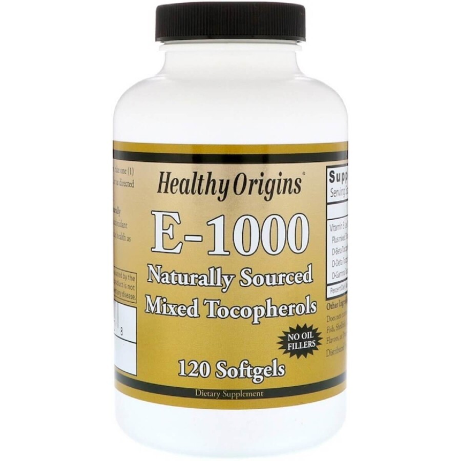 Вітамін E 1000IU, Healthy Origins, 120 желатинових капсул: ціни та характеристики