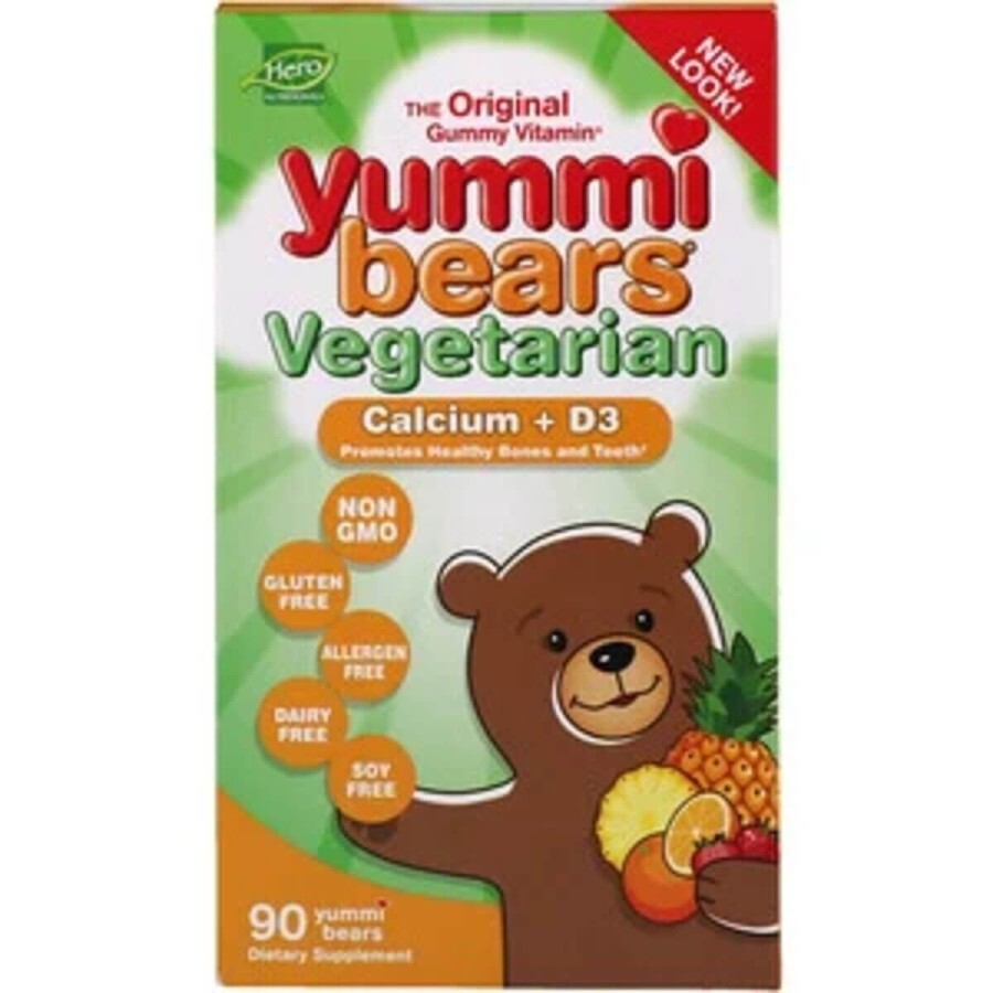 Кальций + Витамин D3 для детей, Вегетарианские вкусные медвежата, Calcium + D3, Hero Nutritional Products, 90 жевательных конфет в виде медвежат: цены и характеристики