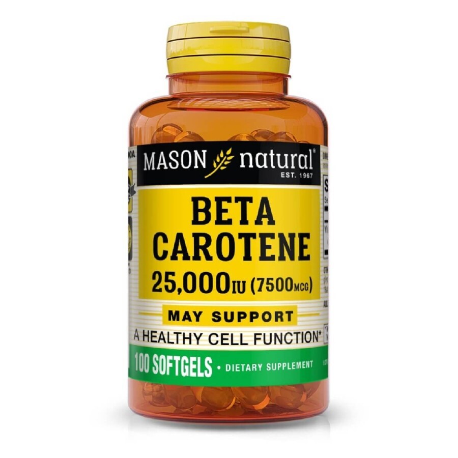 Бета-каротин 25000МЕ, Beta Carotene, Mason Natural, 100 гелевих капсул: ціни та характеристики