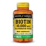 Биотин 10000мкг с кератином, Biotin Plus Keratin, Mason Natural, 60 таблеток