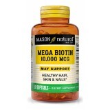 Биотин 10000мкг, Mega Biotin, Mason Natural, 50 гелевых капсул