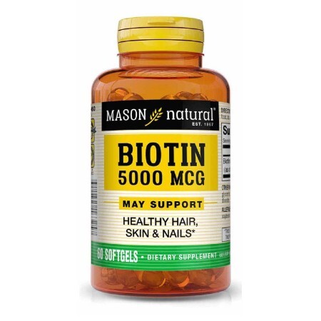 Биотин 5000 мкг, Biotin, Mason Natural, 60 гелевых капсул
