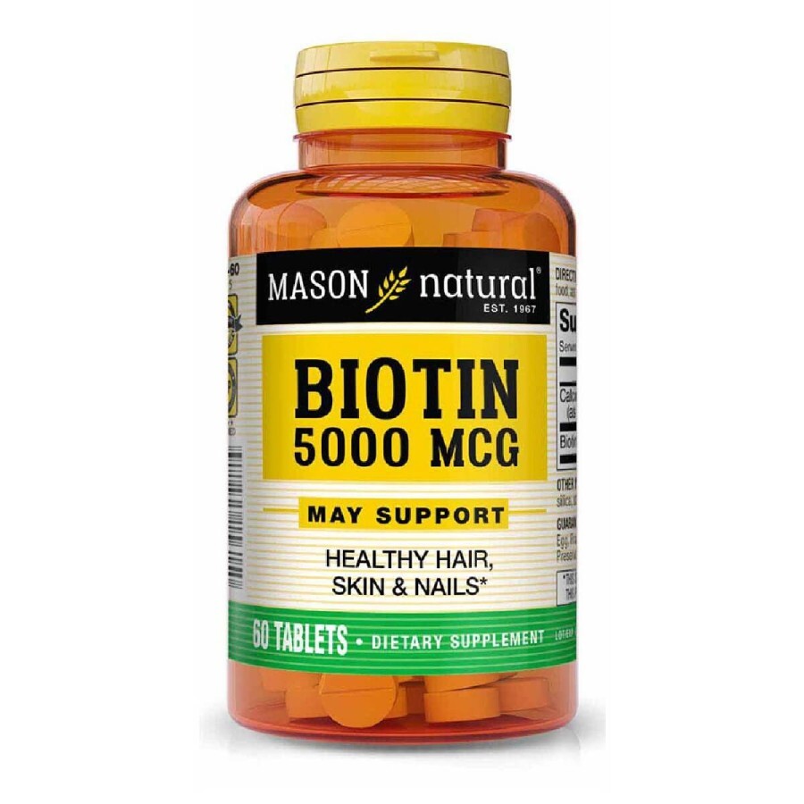 Біотин 5000 мкг, Biotin, Mason Natural, 60 таблеток: ціни та характеристики