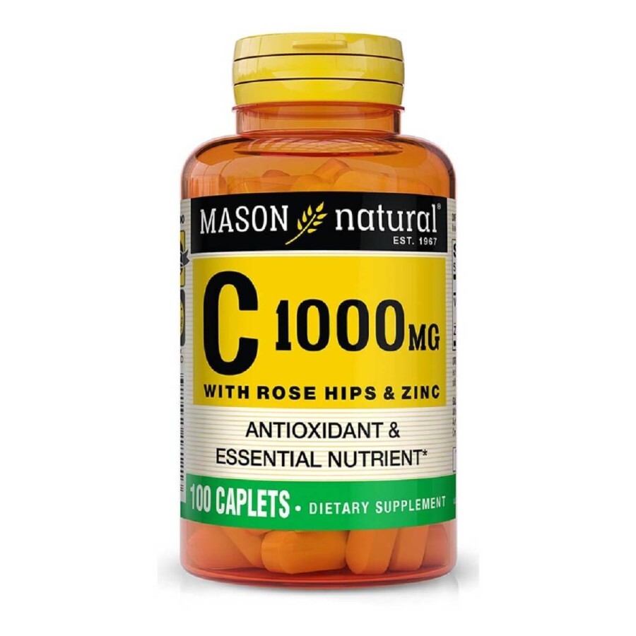 Вітамін C 1000мг з шипшиною та цинком, Vitamin C with rose hips & zinc, Mason Natural, 100 каплет: ціни та характеристики