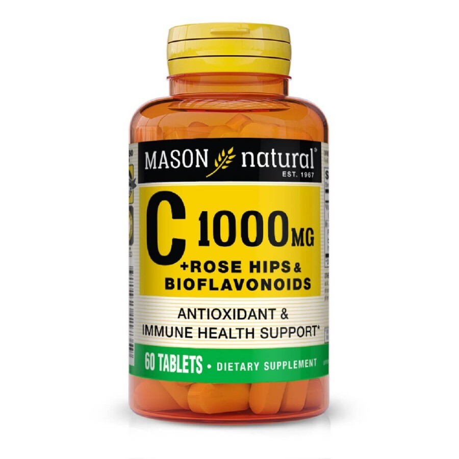 Вітамін С 1000мг, з шипшиною та біофлавоноїдами, Vitamin C Plus Rose Hips and Bioflavonoids Complex, Mason Natural, 60 таблеток: ціни та характеристики