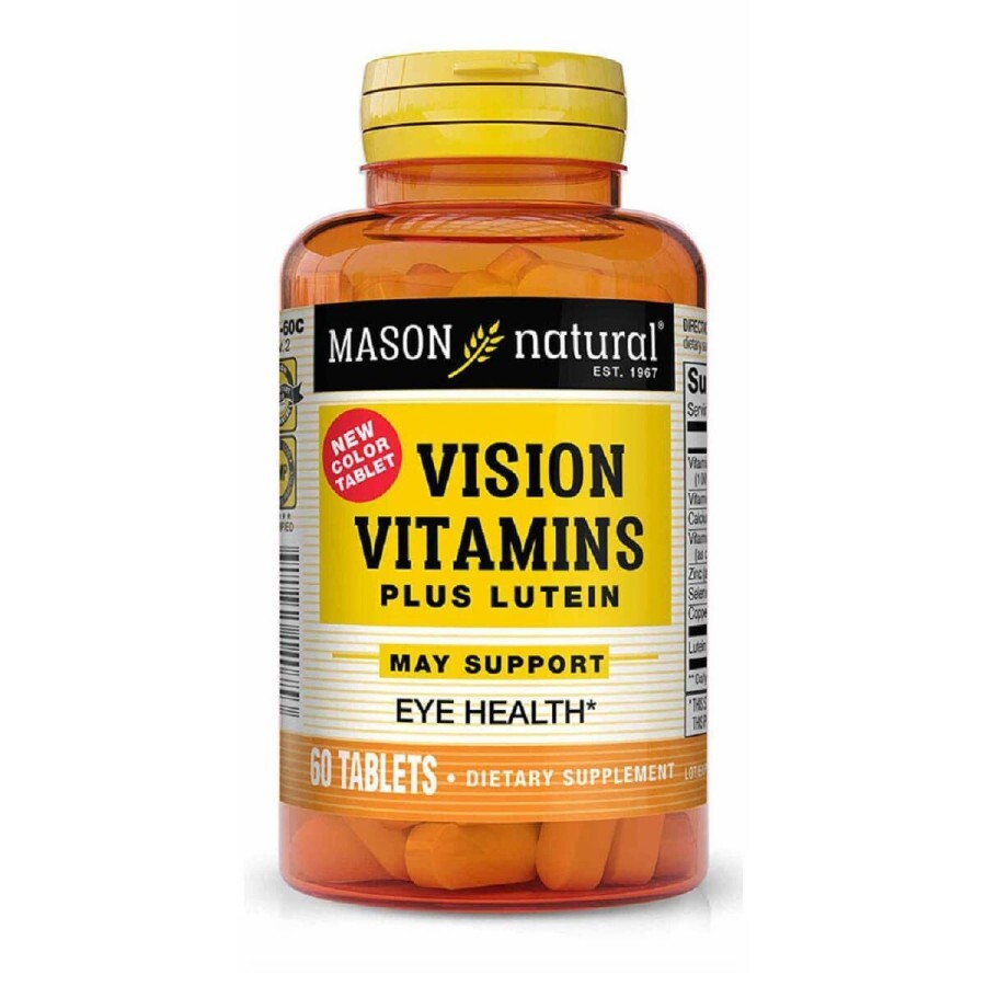 Вітаміни для очей із лютеїном, Vision Vitamins Plus Lutein, Mason Natural, 60 таблеток: ціни та характеристики