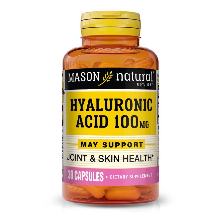 Гіалуронова кислота 100мг, Hyaluronic Acid, Mason Natural, 30 капсул: ціни та характеристики